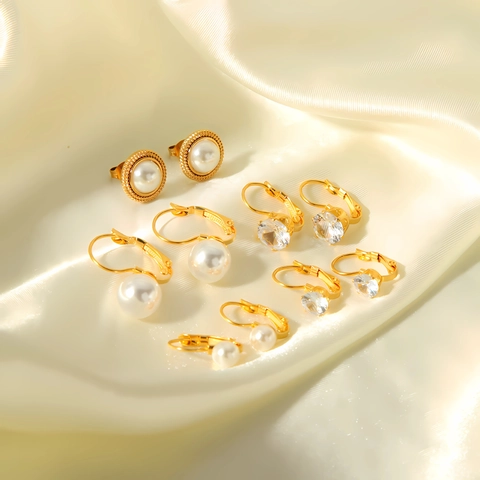 Roestvrijstalen Creolen 18K Verguld Kunstmatige Kunstparel Zirkonia Elegante Vintage Stijl Sieraden Voor Vrouwen Meisjes
