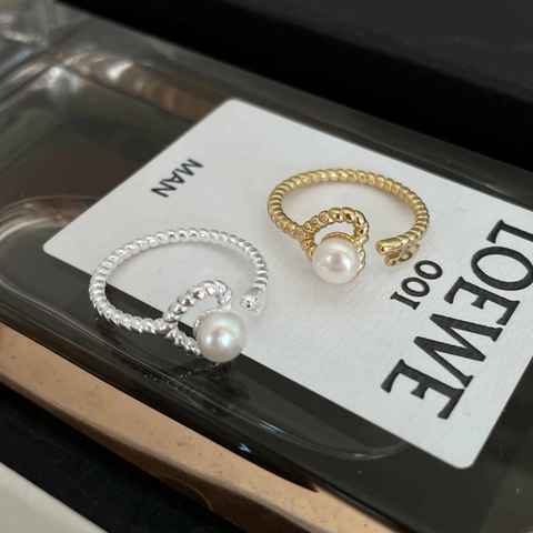 Anello In Argento Sterling 925 Cuore Perla Artificial Corda Intrecciata Regolabile Anello Aperto Gioielli Eleganti Donne