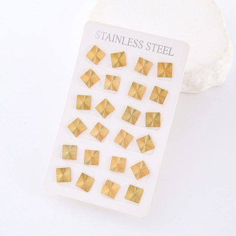 Square Stainless Steel Stud Earrings Geometric Radial Stripe Texture Minimalist Fashion Jewelry For Women