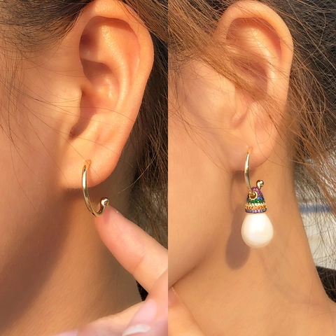 Luxury Vintage Retro Court Rainbow Zirconia Teardrop Artificial Pearl Drop Earrings With 925 Sterling Silver Earring Post