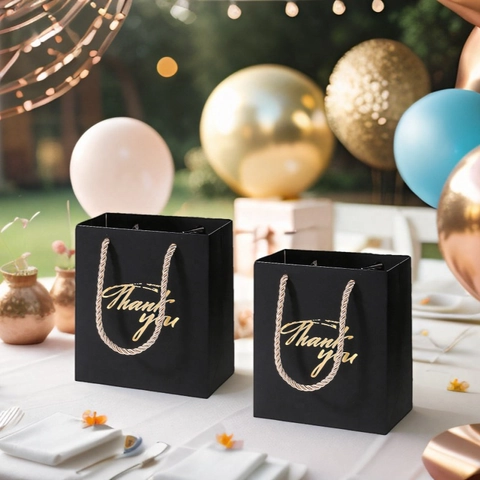 Paper Gift Bag With Gold Foil Thank You Lettering And Braided Rope Handle For Wedding Birthday Baby Shower Party Favor