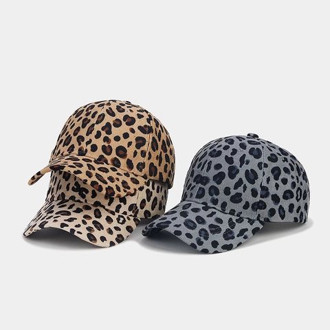 Leopard Print Corduroy Baseball Cap Verstellbar Baumwolle Gebogene Krempe Vintage Casual Mode Sonnenhut Damen