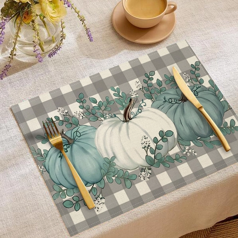 Tovaglietta In Lino Con Zucca Di Ringraziamento Autunnale Tappetino Da Tavolo Resistente Al Calore Per Arredamento Cucina Rettangolare Lavabile