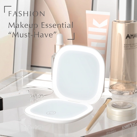 Specchio Da Trucco LED Plastica ABS Ingranditore Portatile Pieghevole Viaggio Dimmerabile Illuminato Bellezza Donna