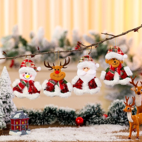Weihnachts Plüsch Anhänger Weihnachtsmann Schneemann Rentier Bär Karierter Stoff Weiche Festliche Baumdekoration