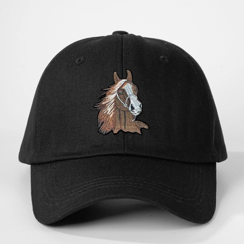 Baseballkappe Mit Pferdebestickung Polyester Verstellbar Sonnenschutz Outdoor Casual Gebogener Schirm Hut