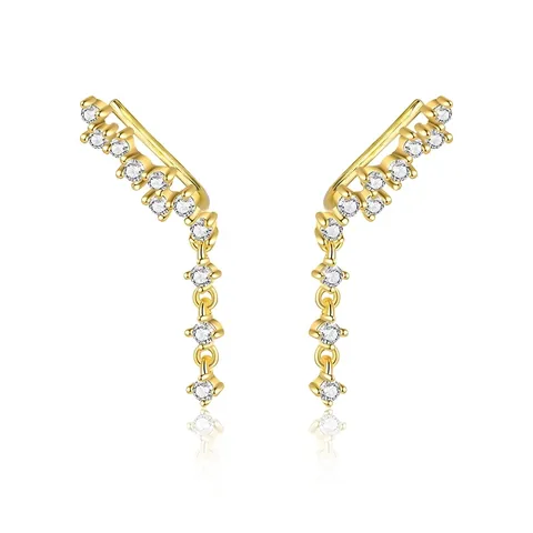 S925 Sterling Silver Zirconia Ear Clip Earrings With Tassel Gold Plated Non-Pierced Fashion Jewelry For Women Gift