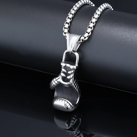 Retro Boxing Glove Pendant Necklace Stainless Steel Fitness Sport Jewelry Hip Hop Punk Club Style For Men Boy Silver Color