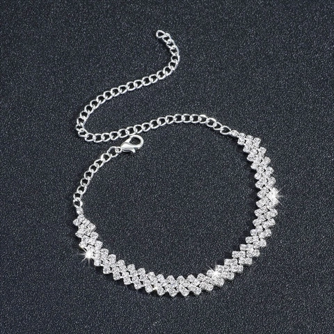 Pulsera De Diamantes De Imitación De Varias Filas Para Mujer Aleación De Circón Brillante Tobillera Ajustable Regalo De Joyería
