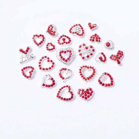 Breloques Pour Ongles En Forme De Coeur Strass Rouges Base En Alliage Argent Saint Valentin Décoration De Manucure DIY