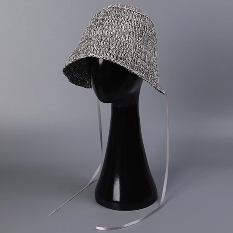 Wide Brim Women Paper Straw Bucket Hat Foldable Breathable Sun Hat With Ribbon Tie Lolita Style For Summer Beach Vacation