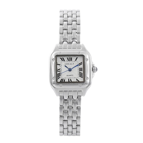 Women Elegant Quartz Watch Square Alloy Case Roman Numerals Rhinestone Fashion Bracelet Style Wristwatch