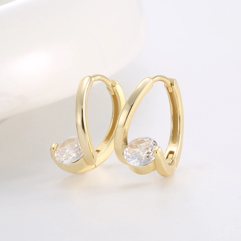 Elegantes Pendientes de Aro de Plata de Ley 925 para Mujer Bañados en Oro de 14K con Circonita Redonda Diseño Geométrico Irregular