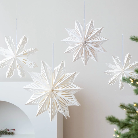 3D Hollow Paper Star Snowflake Hanging Ornaments Nordic Minimalist Christmas Party Home Window Ceiling Decor