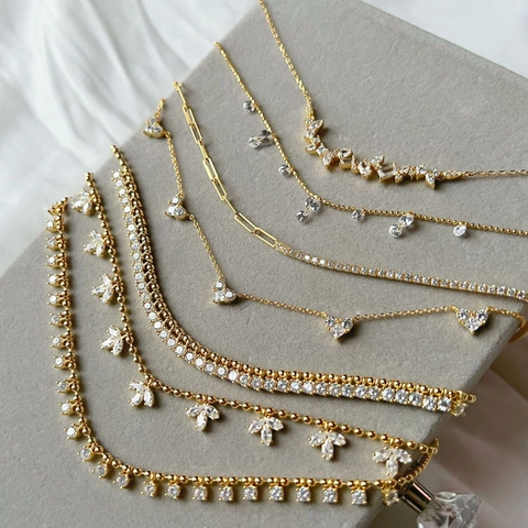 Luxury 925 Sterling Silver Gold Plated Zirconia Necklace For Women Elegant Leaf Heart Paperclip Link Chain Clavicle Necklace Fashion Jewelry Gift