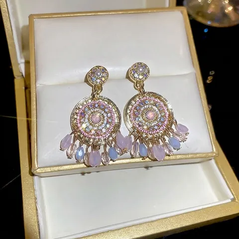 Böhmische Runde Mandala Tropfenohrringe Mit Legierung Bunten Strasssteinen Künstliche Perle Und Silbernem Ohrstecker Für Damen
