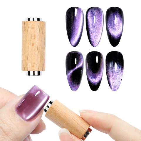 Powerful Cat Eye Magnet Nail Art Tool Wood Handle Double Head Strong Magnetic Cylinder For Manicure Gel Polish Design