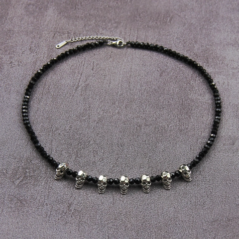 Collana Con Ciondolo A Teschio Gotico Girocollo In Perline Di Cristallo Nero Con Ciondoli A Teschio In Lega Gioielli Punk Per Uomo E Donna