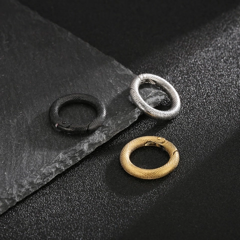 Fermoir Anneau Ressort Rond En Acier Inoxydable Texturé Motif Serpent Boucle Pour Fabrication De Bijoux DIY Collier Bracelet