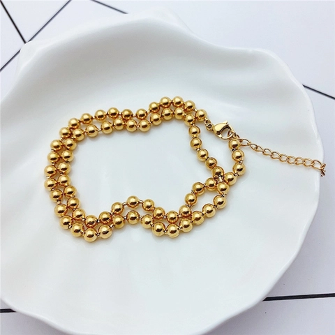 Roestvrijstalen Bolletjes Ketting Goud Verguld Minimalistische Ronde Kraal Elegante Sleutelbeenderen Ketting Voor Dames