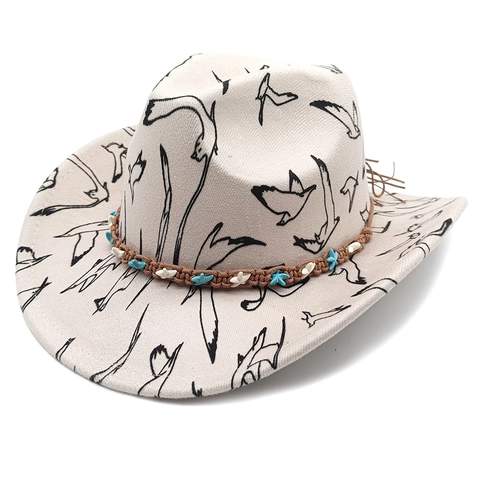 Ethno Western Cowboyhut Mit Möwendruck Breite Krempe Sonnenhut Mit Seestern Geflochtenem Band Outdoor Urlaub Fedora Für Damen Herren