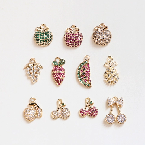 Fruit Shaped Pendants Gold Plated Alloy With Inlaid Zircon For DIY Jewelry Making Earrings Bracelet Necklace Accessories