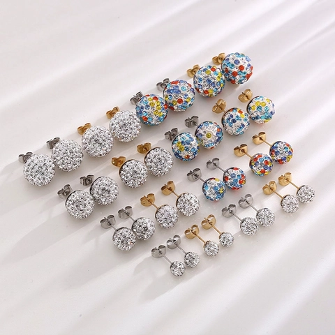 Shamballa Ball Stud Earrings Stainless Steel Pave Rhinestone Disco Ball Shiny Fashion Simple Jewelry For Women