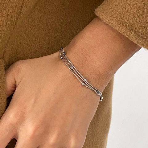 Pulsera De Varias Capas De Acero Inoxidable Con Cuentas Minimalista Cadena De Serpiente Joyería Para Mujer Impermeable