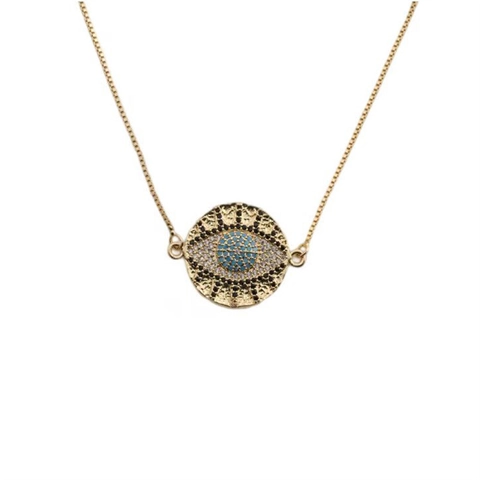 Evil Eye Hanger Ketting Verguld Koper Met Blauwe Zirkoon Strass Mode Verstelbare Box Ketting Voor Dames