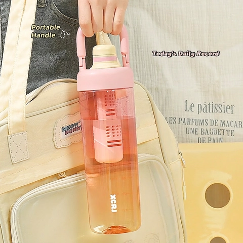 Gradient Kunststoff Wasserflasche Mit Teesieb Auslaufsicher Zeitmarkierung Sport Outdoor Student PC PP Silikon