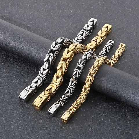 Bracciale A Catena Bizantina In Acciaio Inossidabile Da Uomo Stile Punk Retro Gotico Gioielli In Metallo Con Chiusura A Scatola