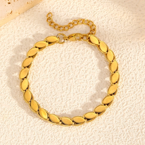 Bracelet Chaîne En Forme De Feuille Acier Inoxydable Plaqué Or 18K Bijoux Élégants Minimalistes Pour Femmes Style Luxe