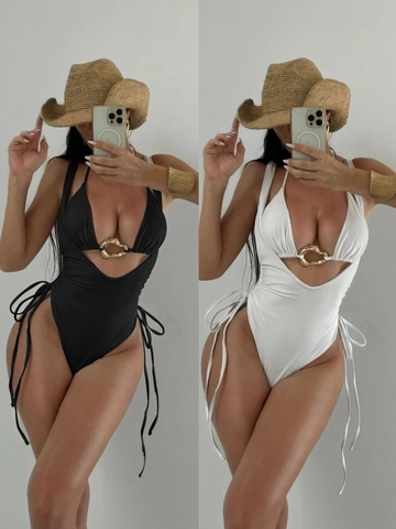 Bañador De Una Pieza Monokini Mujer Decoración Anillo Metal Recorte Cordón Lateral Halter Espalda Abierta Sexy Color Sólido