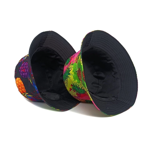Bucket Hat Tropical Pineapple Floral Print Sun Protection Summer Outdoor Beach Casual Vintage Polyester For Women