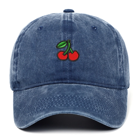 Casquette De Baseball Coton Lavé Broderie Cerise Ajustable Rétro Dad Hat Vintage Chapeau Soleil Extérieur Unisexe