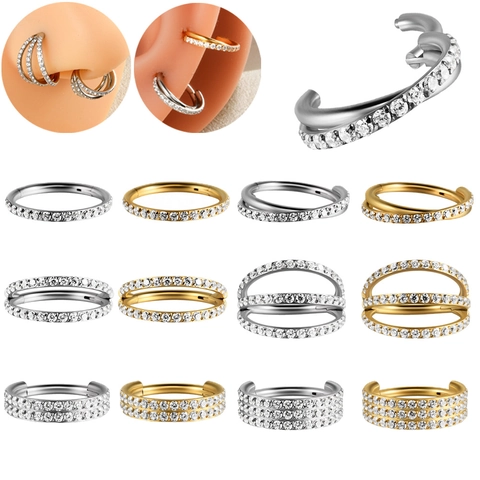 Stainless Steel Zircon Nose Ring Triple Layer Inlaid Septum Clicker Piercing Jewelry For Women Men Fashion Accessory