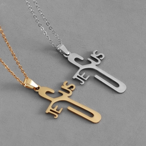 Kreuz Anhänger Halskette Edelstahl Jesus Buchstaben Design Hip Hop Religiöser Schmuck Für Herren Damen Geschenk