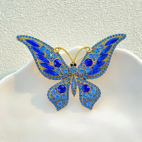 Spilla A Farfalla Lega Di Zinco Strass Blu Vintage Cristallo Corsage Pin Gioielli Eleganti Di Alta Qualità
