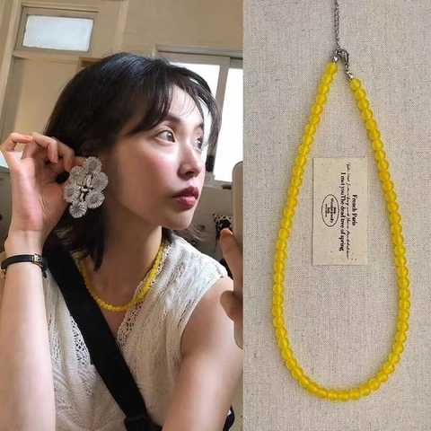 Gelbe Chalcedon Naturstein Perlenkette Minimalistische Vintage Chic Choker Mode Schmuck Zubehör Für Damen