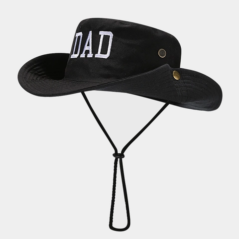 Bucket Hat Cotton Canvas Wide Brim Windproof Adjustable DAD Letter Embroidery Outdoor Hiking Fishing Sun Hat For Men