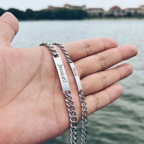Cuban Link ID Bracelets Stainless Steel 18K Gold Plated Rectangular Bar Polished Fashion Jewelry For Couples Men Women