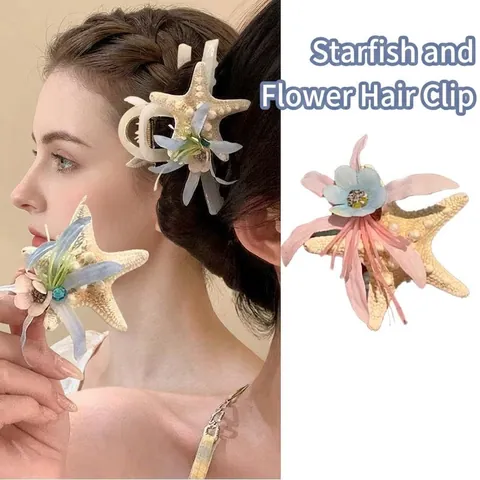 Pince À Cheveux Fleur Étoile De Mer Résine Coquillage Künstliche Perle Artificielle Plage Vacances Été Douce Épingle À Cheveux Femmes