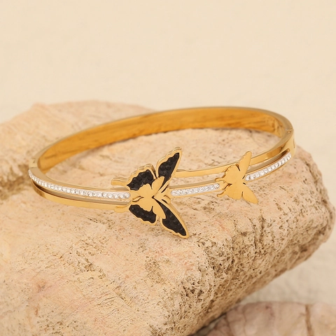 Fashion Butterfly Heart Snake Bracelet For Women Gold Plated Stainless Steel Rhinestone Gemstone Open Cuff Bangle Jewelry
