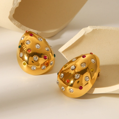 Pendientes De Gota Gruesos Acero Inoxidable Chapado En Oro 18K Estrás Multicolor Moda Retro Lujo Para Mujeres