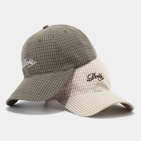 Plaid Cotton Baseball Cap Letter Embroidery Adjustable Vintage Casual Sun Hat Outdoor Sport Headwear