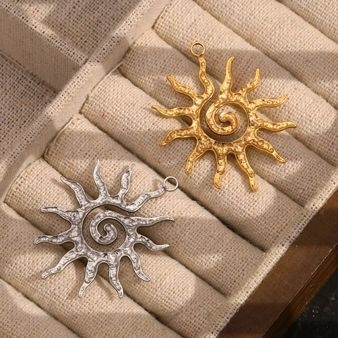 Vintage Edelstahl Sonne Anhänger Mit Gehämmerte Textur 18K Vergoldet Spirale DIY Schmuckherstellung Zubehör