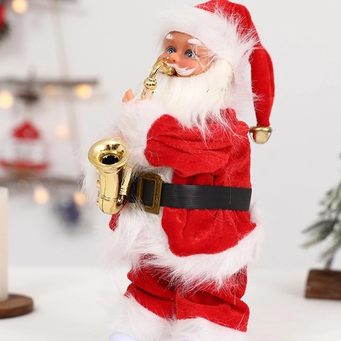 Babbo Natale Elettrico Ornamento Musicale Animato Scala Da Arrampicata Sassofono Cavalcare Cervo Peluche Plastica Decoro
