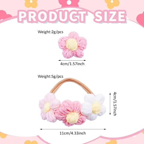 Baby Handmade Crochet Flower Hairband And Hair Clips Soft Milk Cotton Wool Headband For Newborn Toddlers Kids Photography