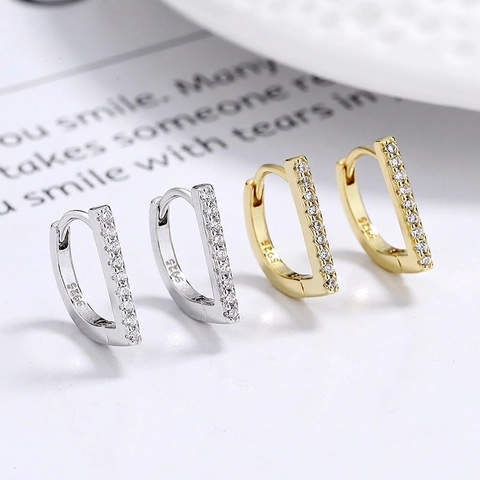 Pendientes De Aro De Plata De Ley 925 En Forma De D Con Circonitas Pavé Joyería De Moda Minimalista