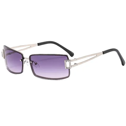 Quadratische Randlose Sonnenbrille Metall Strass UV400 Schutz Y2K Millennium Stil Farbverlauf Brille Für Damen